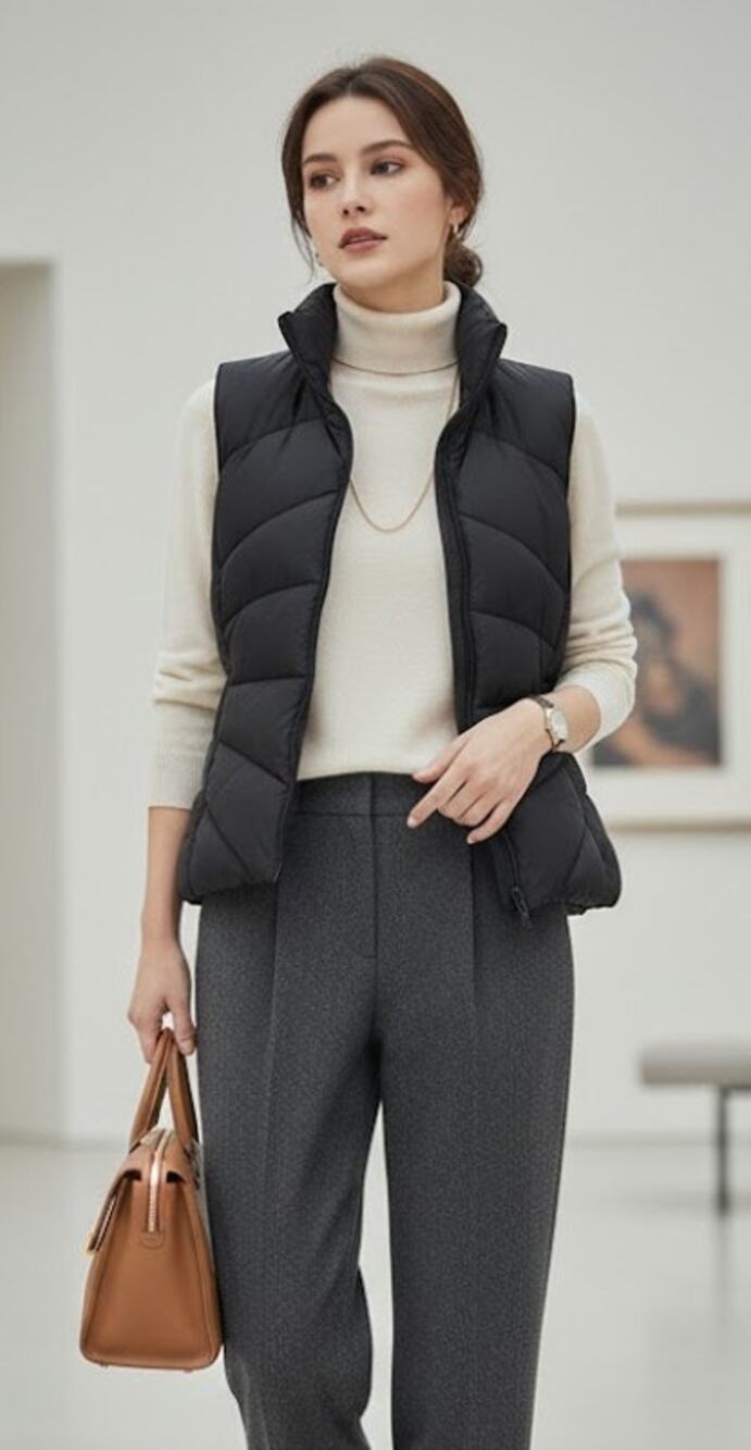Kenneth Cole Reaction Women's Black Puff Vest Size Large Chic Minimalist Urban